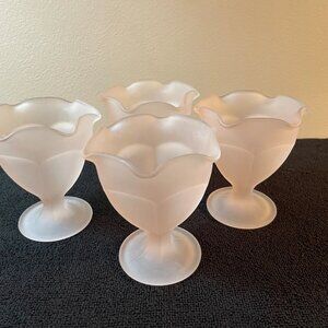 Vintage Pink Satin Frosted Glass Ice Cream Sundae Dishes Indiana Glass